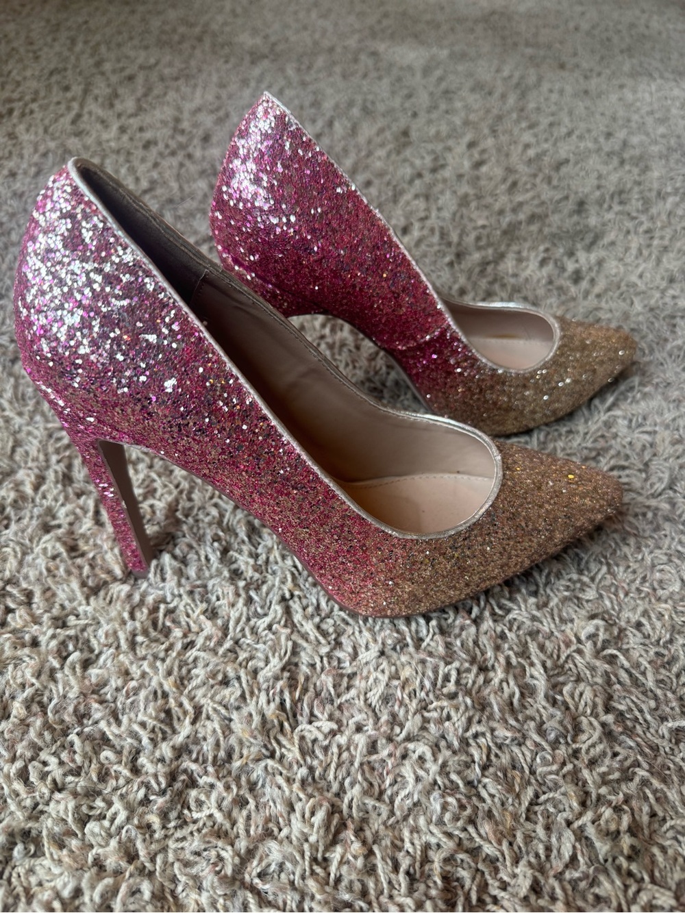 JustFab Pink-to-Gold Glitter Ombre Pointed-Toe Stilettos